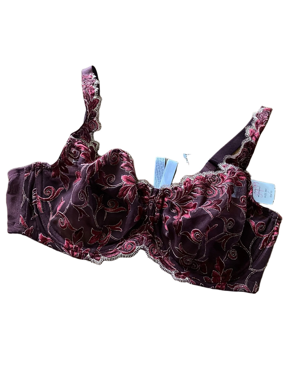 Soma sensuous lace  Burgundy Bra with Pink Embroidery